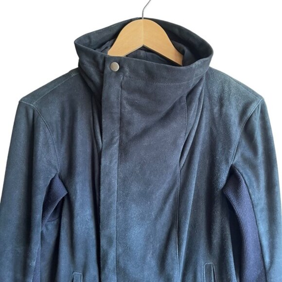 VEDA Black Suede Leather Jacket Wool Knit Panels Underarms Women’s Medium - Picture 3 of 14